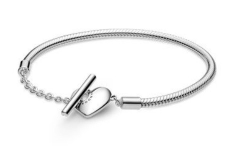 دستبند دقایق تی-بار قلبی نقرهای پاندورا